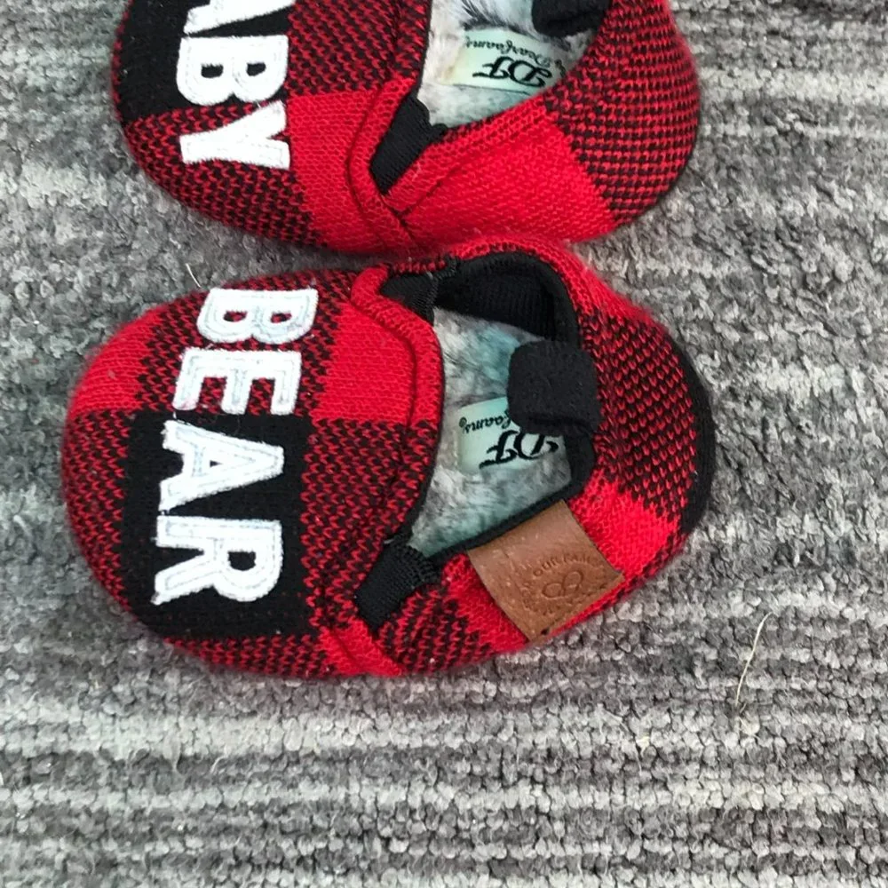 DF By Dearfoams 9-12 Months PLAID Baby Bear Shoes
